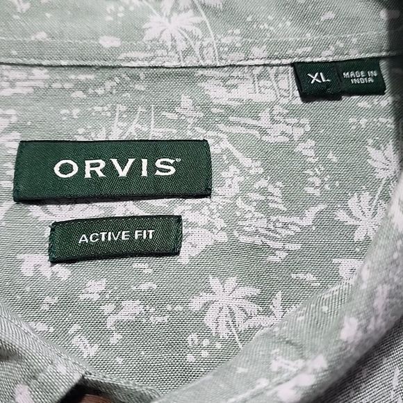Orvis Men's Palm Print Short Sleeve Cotton Button Down Active Fit Shirt Green XL - Picture 2 of 9